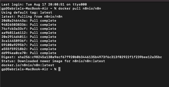Terminal window for Docker pull command